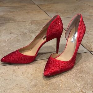 I N C Red Crystal-Embellished Pointed-Toe Stiletto Pumps size 9.5
